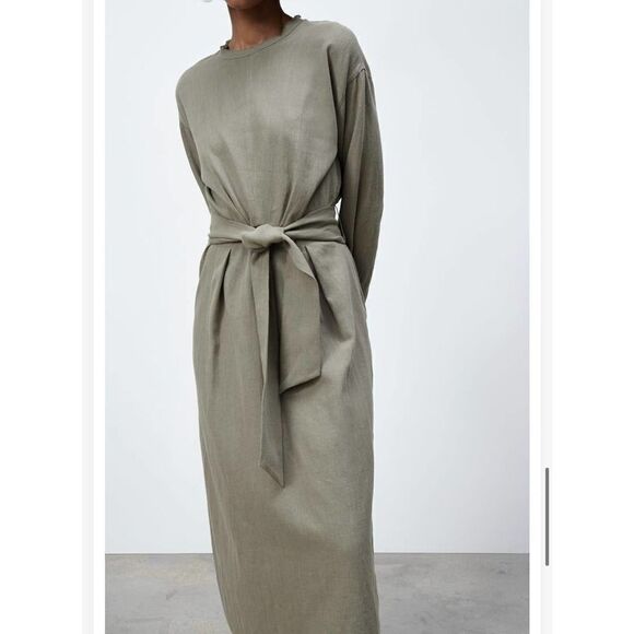 Zara Linen Blend Midi Dress New - Picture 5 of 6